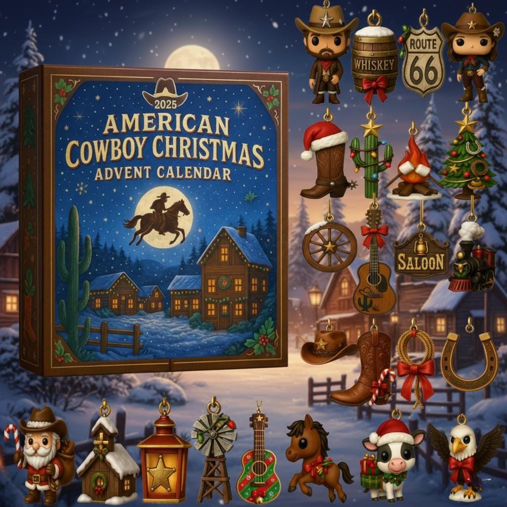 Cowboy Christmas Advent Calendar 2025, 24 Days of Wild West Ornaments Holiday Countdown Gift for Western Lovers & Country Fans