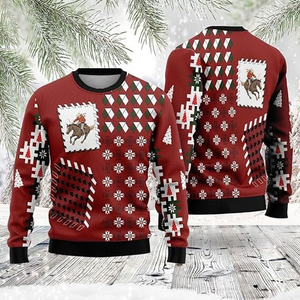 Cowboy Christmas Sweaters Horse Ugly Christmas Sweater