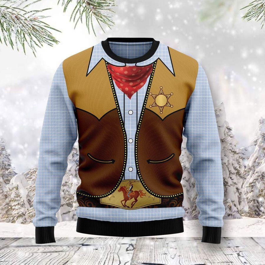 Cowboy Costime Ugly Christmas Sweater Adult 3D Funny Matching for family