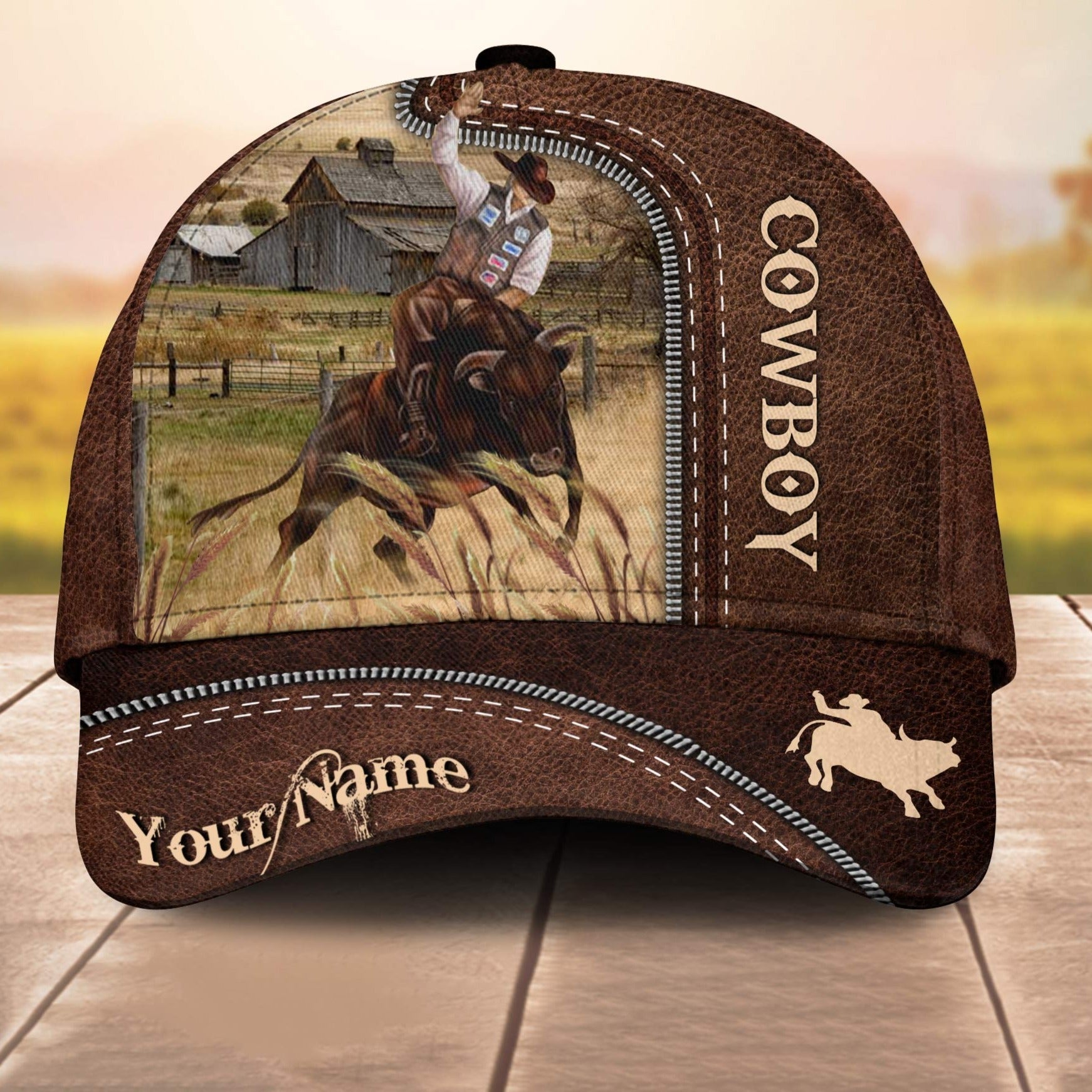Cowboy Customized Name Leather Paern 3D Cap 3D All Over Print Baseball Cap, Cap For Farm Lovers, Animal Cap, Leather Pattern Cap Trucker Hats Custom Hats Gifts For Men & Women