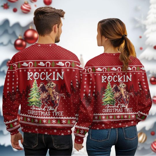 Cowboy Men Christmas Ugly Sweater, Rocking Around The Christmas Tree Ugly Sweatshirt - Image 17