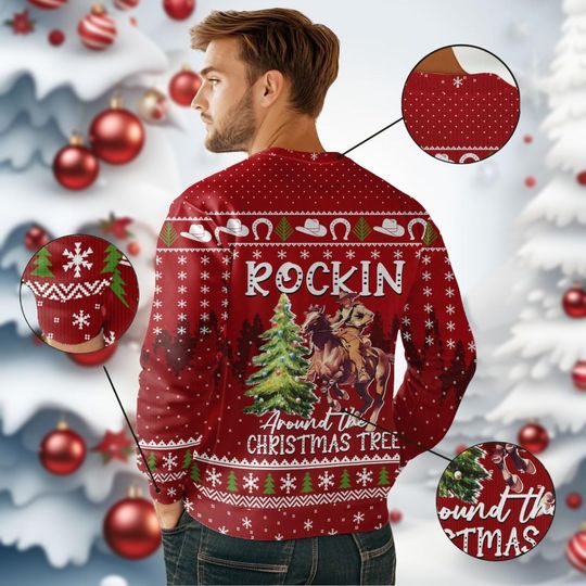 Cowboy Men Christmas Ugly Sweater, Rocking Around The Christmas Tree Ugly Sweatshirt - Image 13