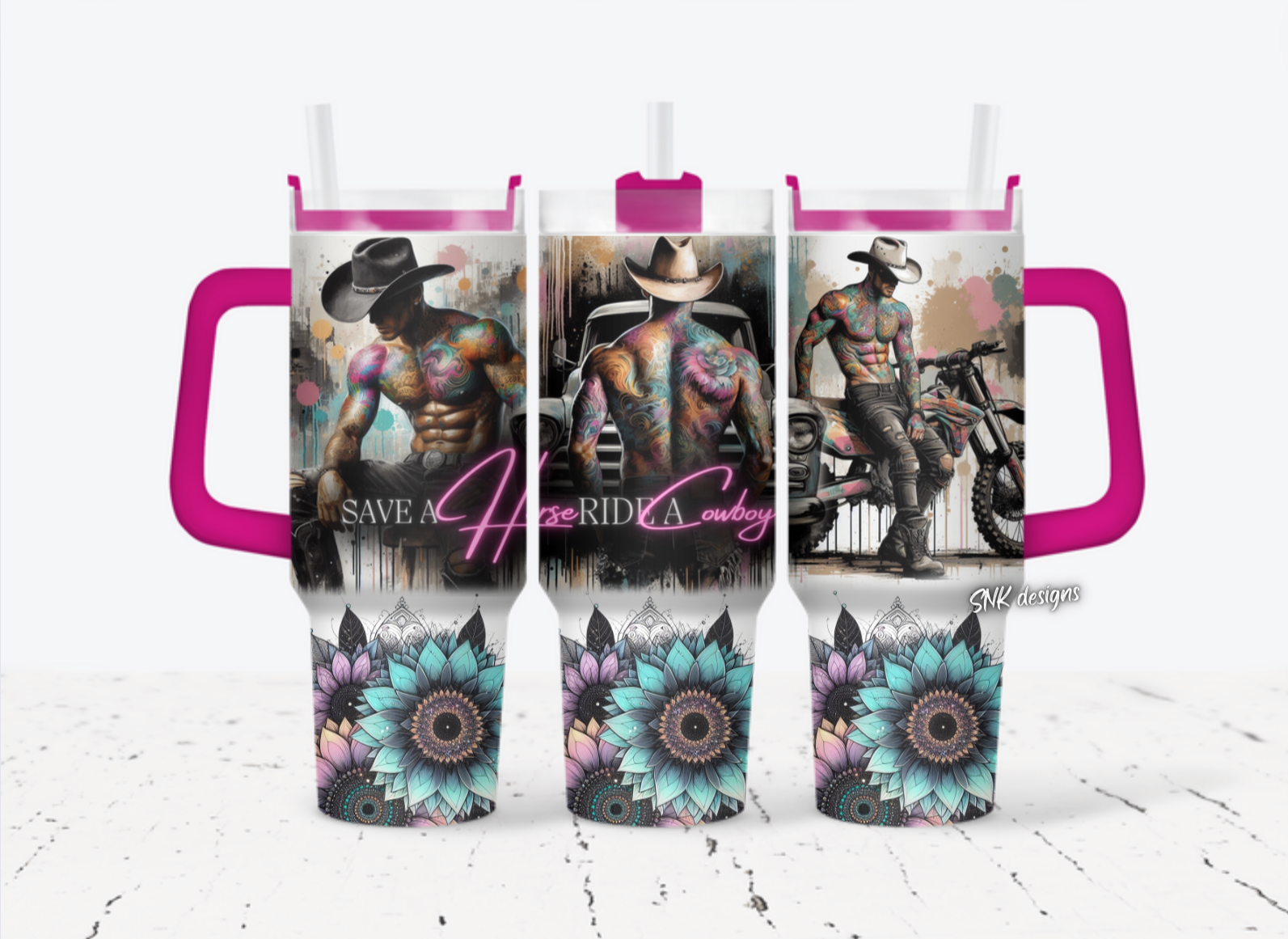 Cowboy Tattoo Flower Custom Stanley Cup 40 oz 30 oz Tumbler With HandleTVC2301707