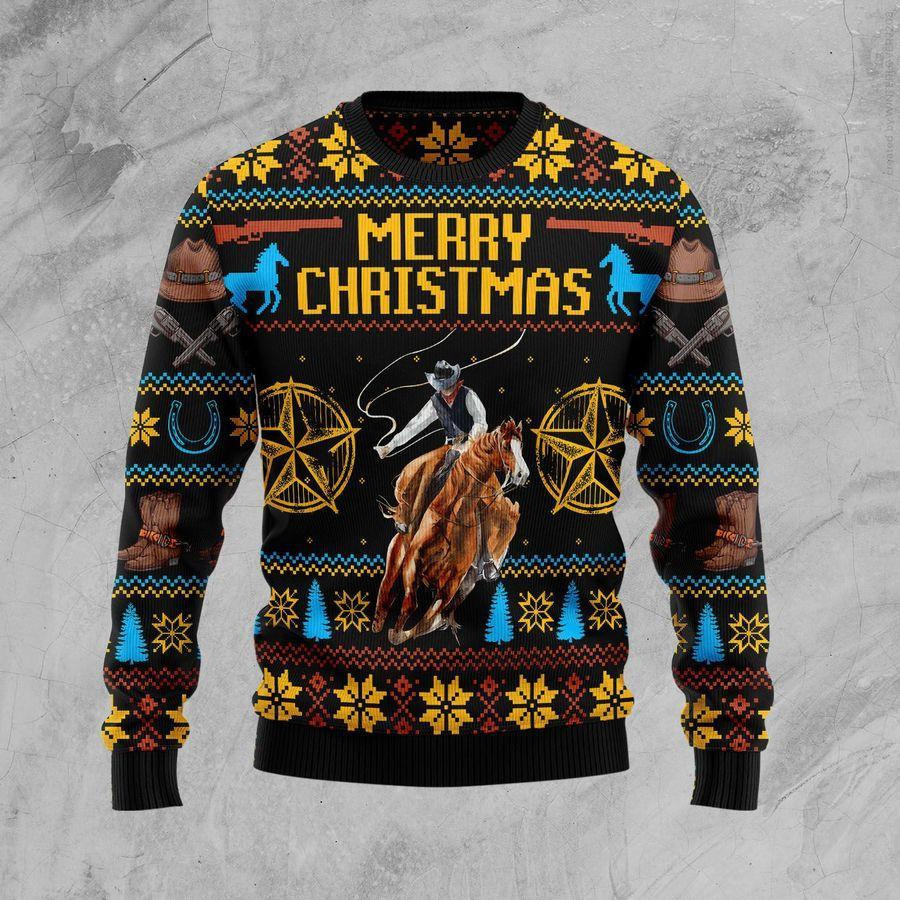 Cowboy Ugly Christmas Sweater Adult 3D Funny Matching for family