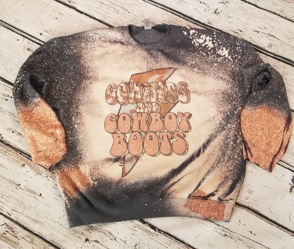 Cowhide and Cowgirl Boots Bleached 3D Sweatshirt