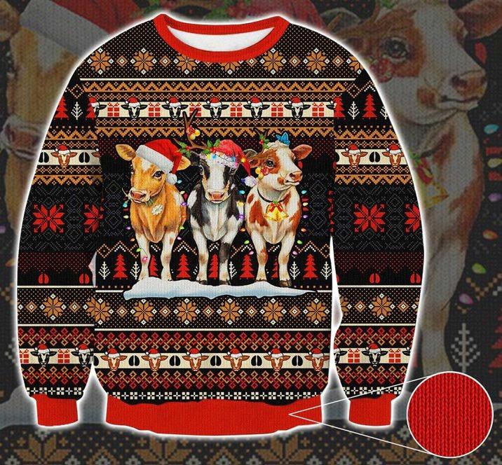 Cows Christmas Light Ugly Christmas Sweater Adult 3D Funny Matching for family