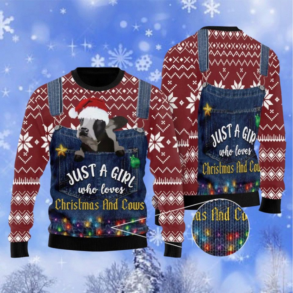 Cows Sweater, Just A Girl Who Loves Christmas And Cows Ugly Christmas Sweater