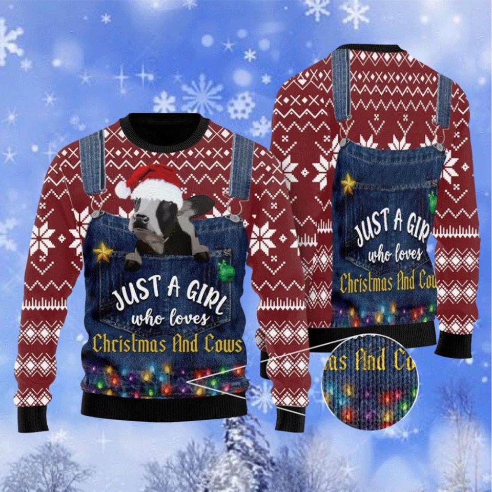 Cows Sweater, Just A Girl Who Loves Christmas And Cows Ugly Christmas Sweater