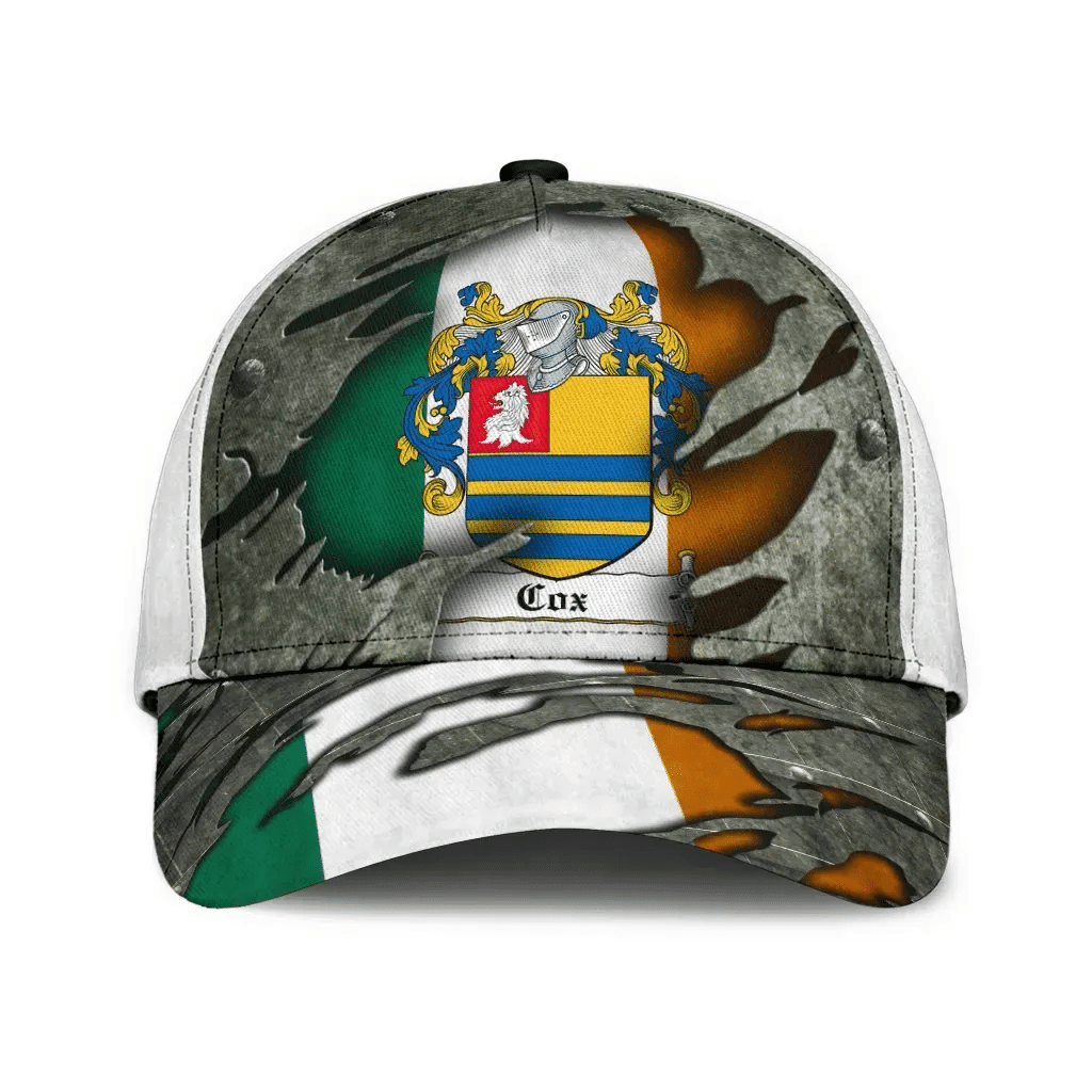 Cox Coat Of Arms - Irish Family Crest Hat Classic Cap 3D Trucker Hats Custom Hats Gifts For Men & Women