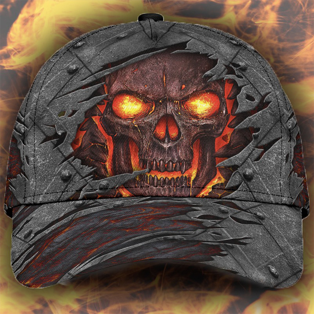 Cracking Lava Skull Hat Scary Horror Vintage Skull Cap Gifts For Mens Trucker Hats Custom Hats Gifts For Men & Women