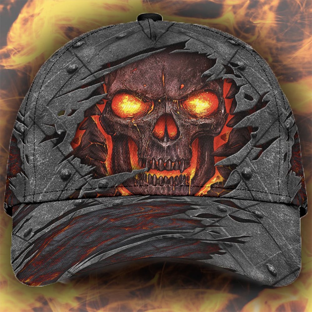 Cracking Lava Skull Hat Scary Horror Vintage Skull Cap Gifts For Mens Trucker Hats Custom Hats Gifts For Men & Women