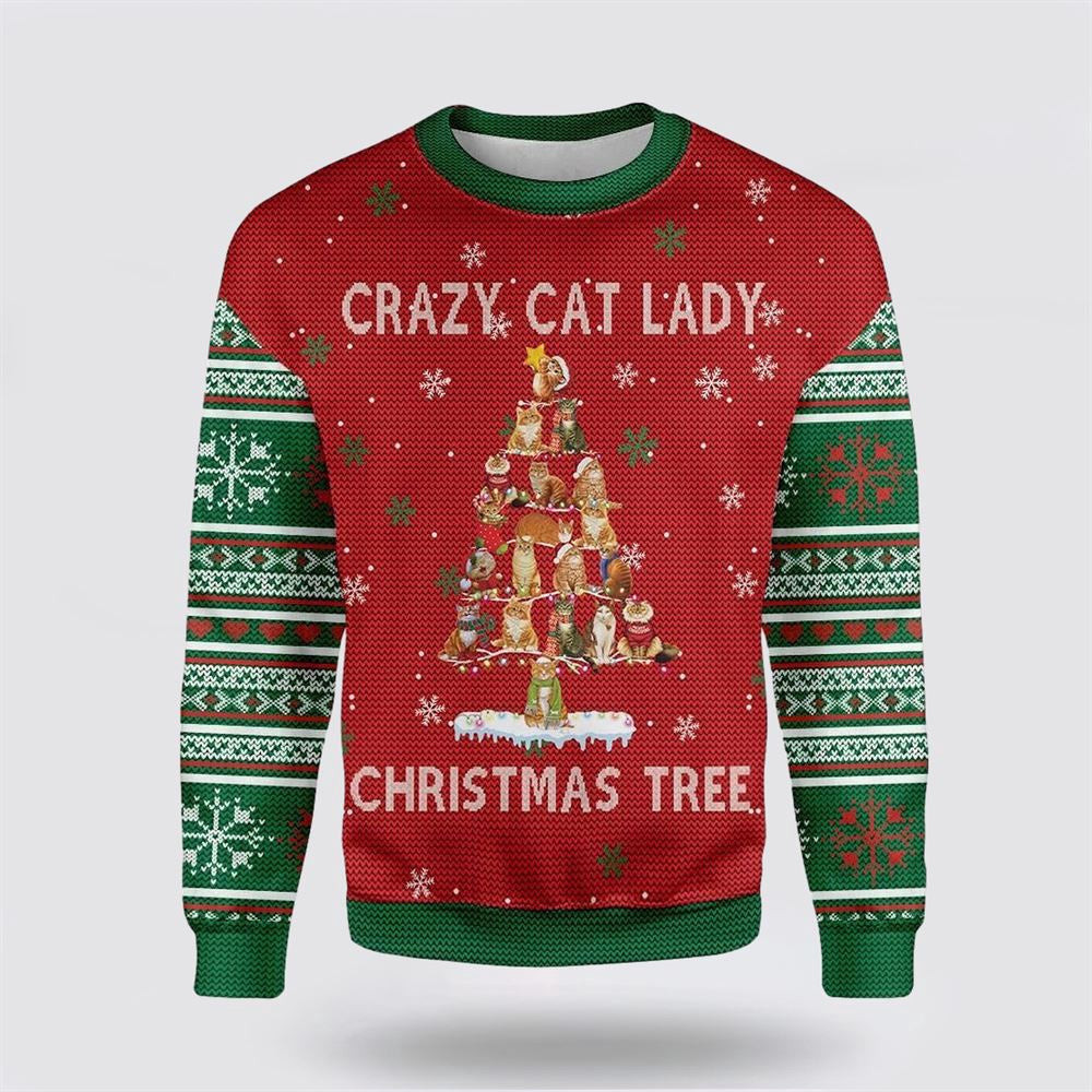 Crazy Cat Lady Christmas Tree Ugly Christmas Sweater Christmas Unisex Sweater Funny Christmas Sweater