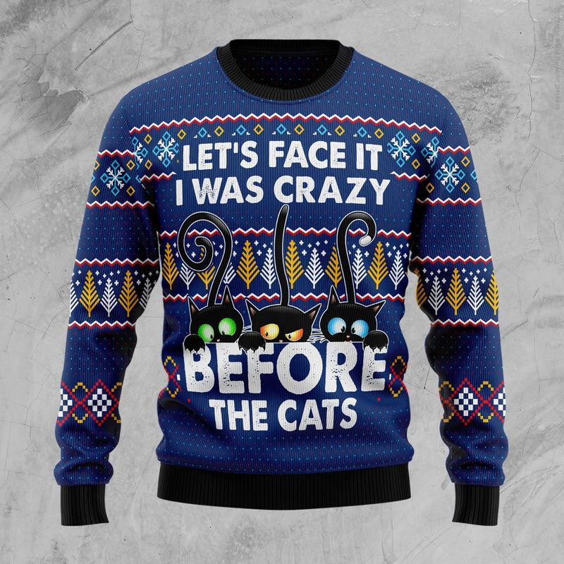 Crazy Cat Ugly Christmas Sweater Adult 3D Funny Matching for family