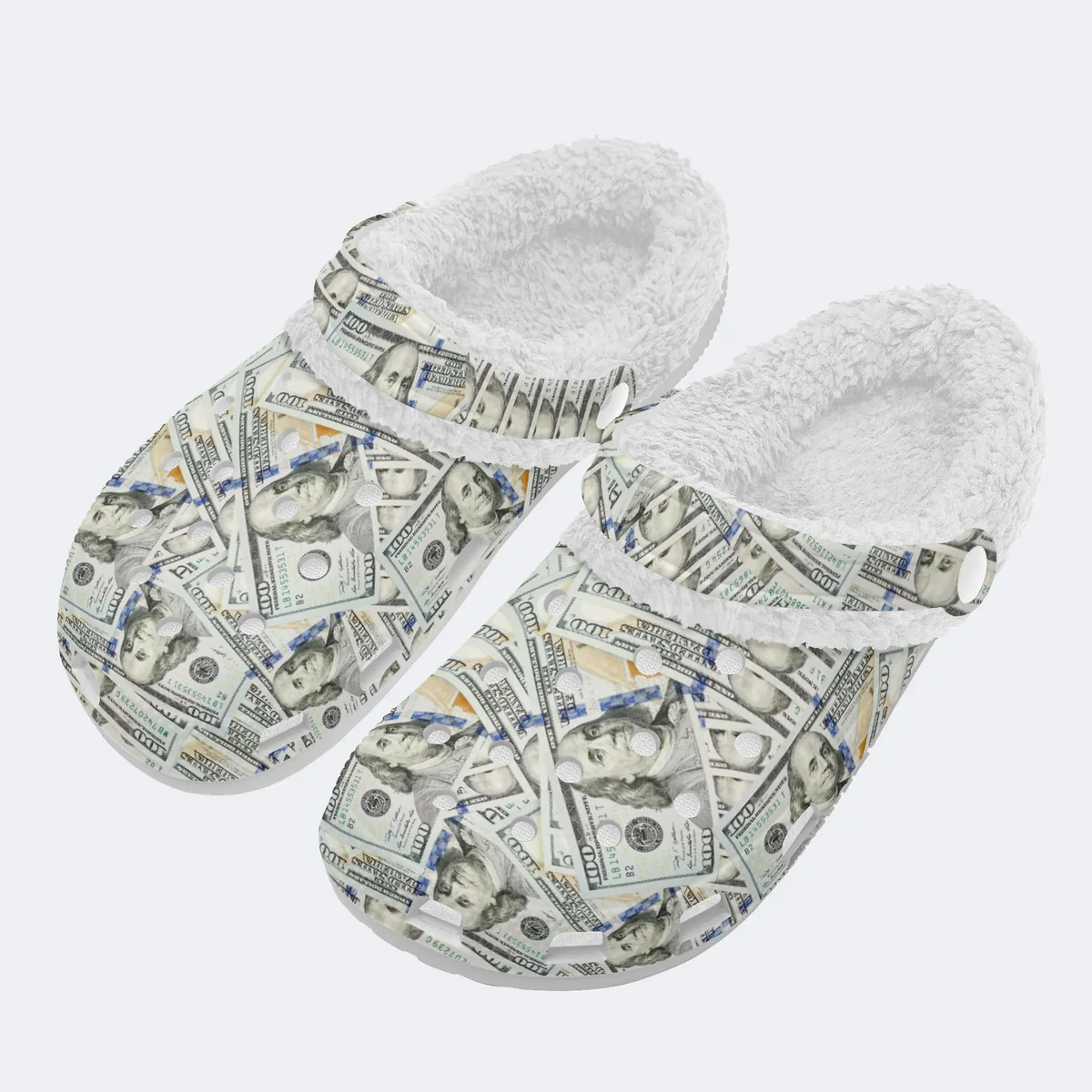 Creative Idea Sandals Dollar Bills Crocs Crocband Fleece Lined Clogs Shoes Comfortable For Men Women and Kids In Winter