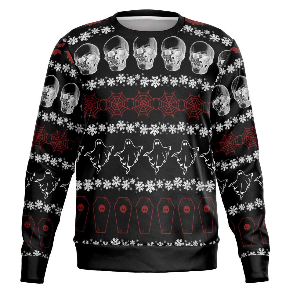 Creepmas Sweatshirt: Gothic Skulls, Ghosts & Bats - Ugly Christmas Sweater