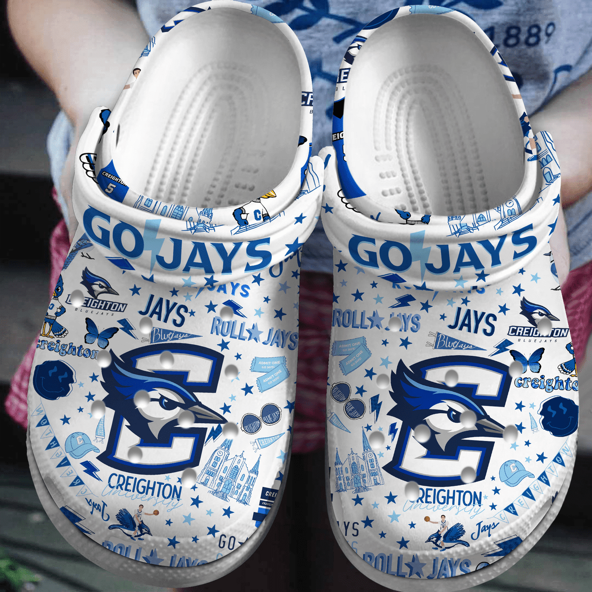 Creighton Bluejays NCAA Sport Crocs Crocband Clogs Shoes Comfortable For Men Women and Kids