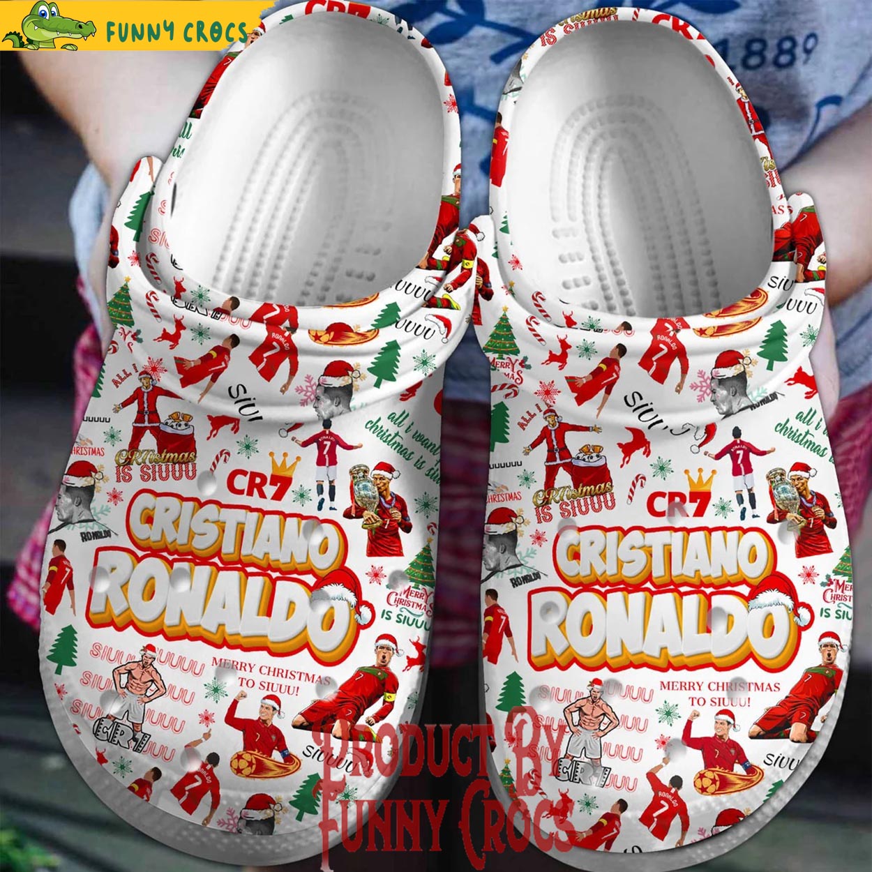 Cristiano Ronaldo CR7 Christmas Crocs Crocband Clogs Shoes Comfortable For Men Women and Kids