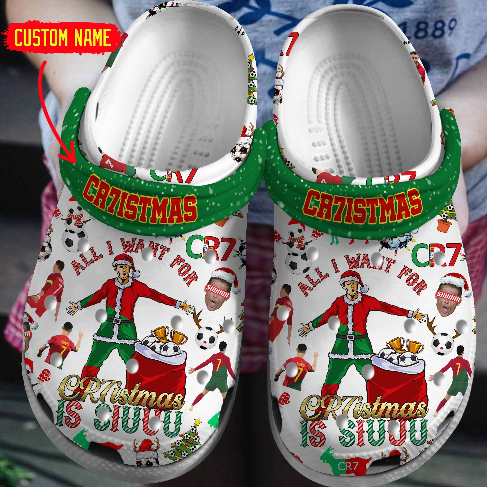 Cristiano Ronaldo CR7 Sport Christmas Crocs Crocband Clogs Shoes Comfortable For Men Women and Kids
