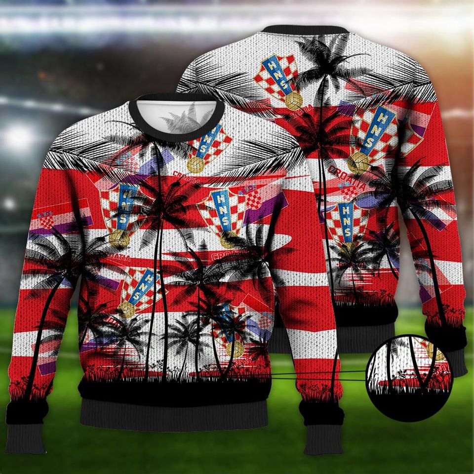 Croatia Coconut Pattern Hawaiian Soccer Team, Croatia World Cup 2022 3D Sweater