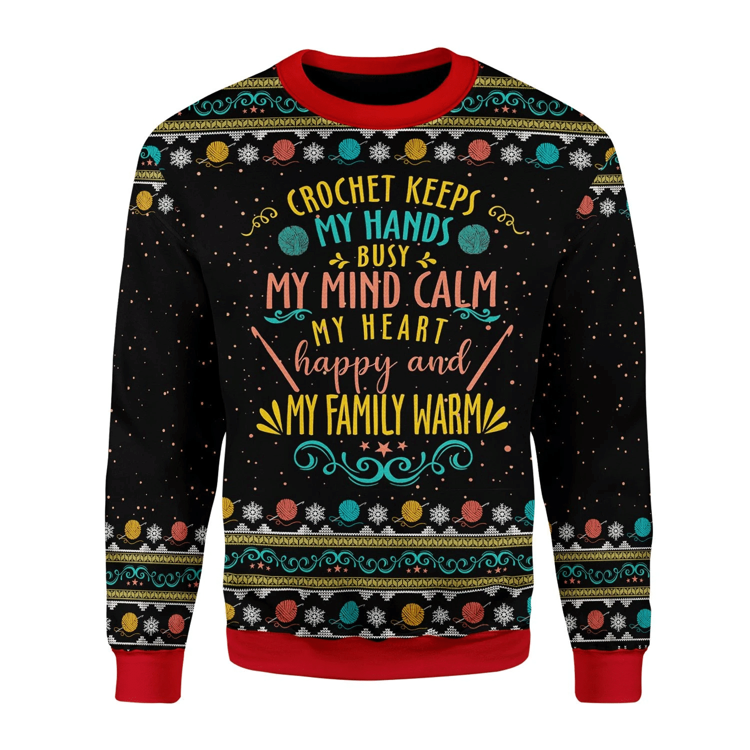 Crochet Keep My Hand Busy Ugly Christmas Sweater Adult 3D Funny Matching for family - Image 2