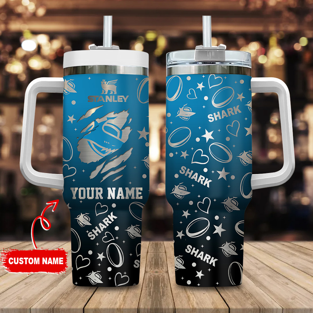 Cronulla-Sutherland Sharks NRL Silver Logo Custom Stanley Cup 40 oz 30 oz Tumbler With HandleTVC2301180
