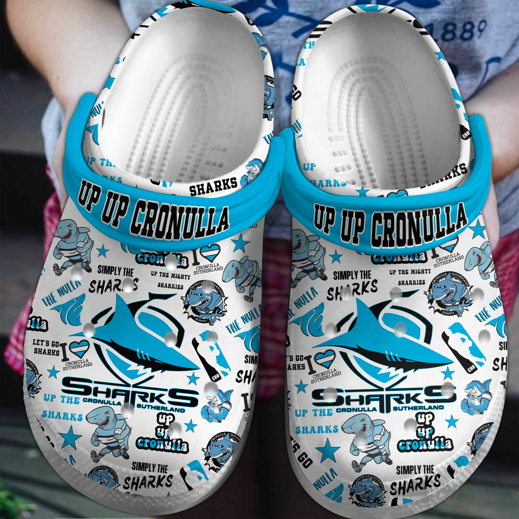 Cronulla Sutherland Sharks NRL Sport Crocs Crocband Clogs Shoes Comfortable For Men Women and Kids