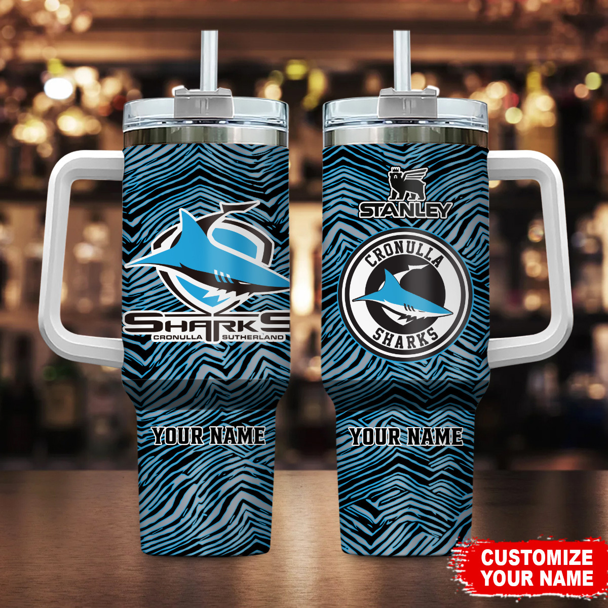 Cronulla-Sutherland Sharks NRL Zubaz Print Custom Stanley Cup 40 oz 30 oz Tumbler With HandleTVC2301181