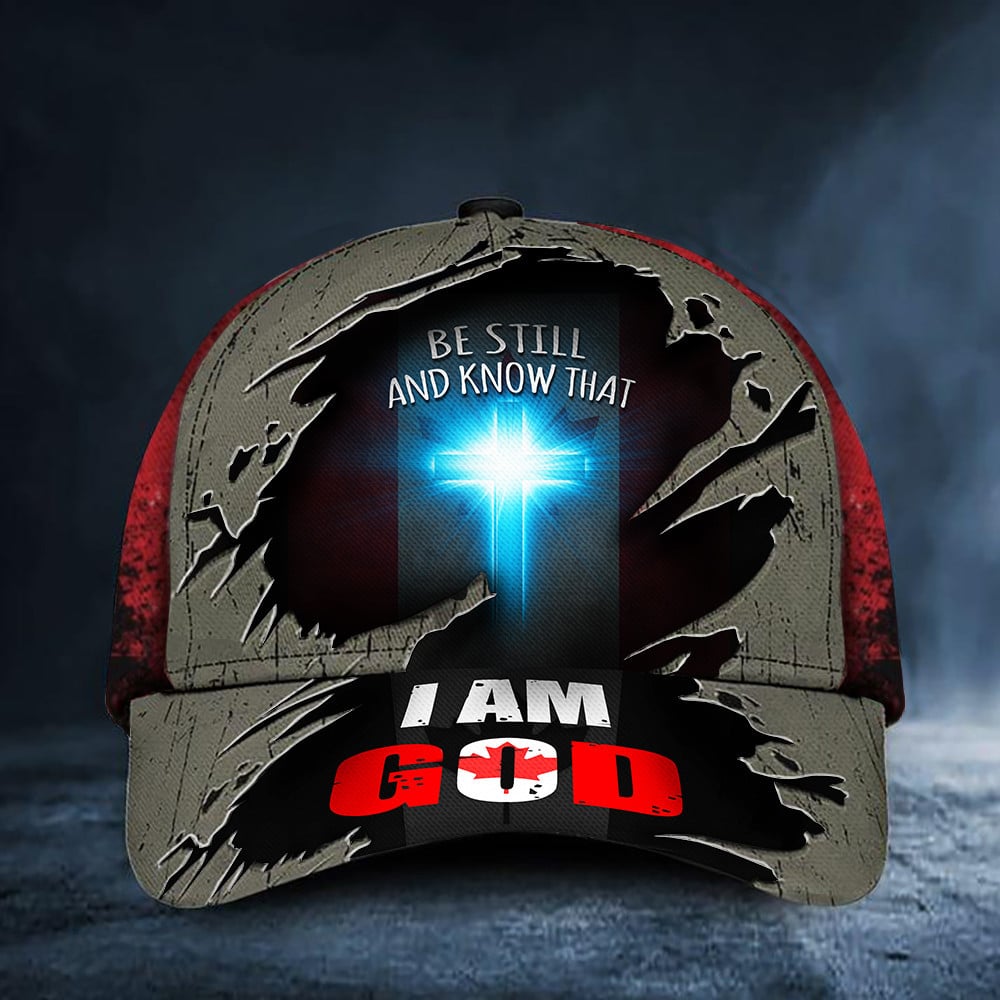 Cross Be Still And Now That I Am God Canada Flag Cap Old Vintage Canadian Hats Christian Gifts Trucker Hats Custom Hats Gifts For Men & Women