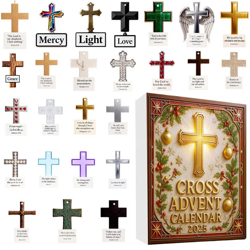Cross Calendar 2025, 24 Day Cross Figurines: Vintage Christmas Ornament Countdown