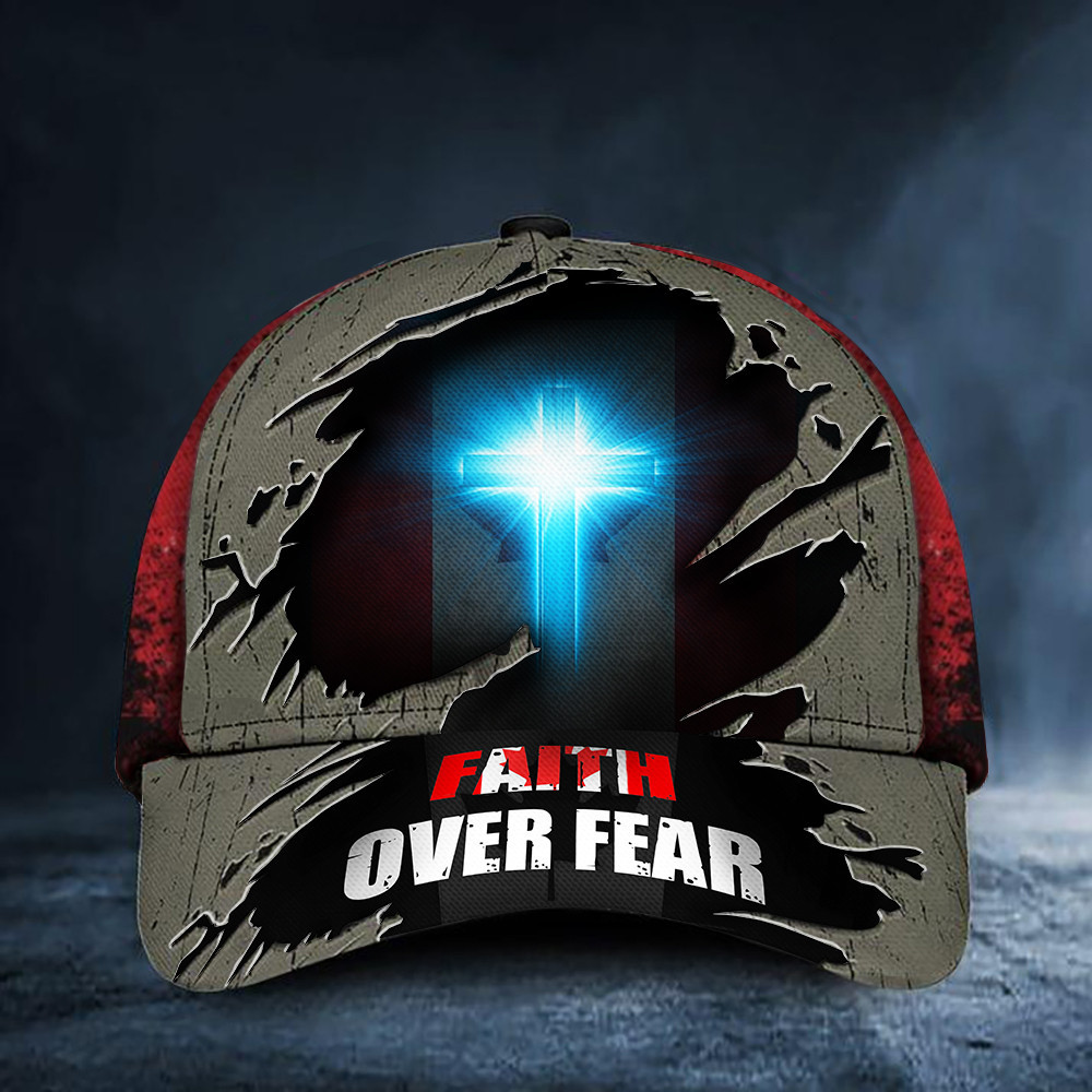 Cross Faith Over Fear Canada Flag Cap Christian Trucker Hats ​Gifts For Canadian Trucker Hats Custom Hats Gifts For Men & Women