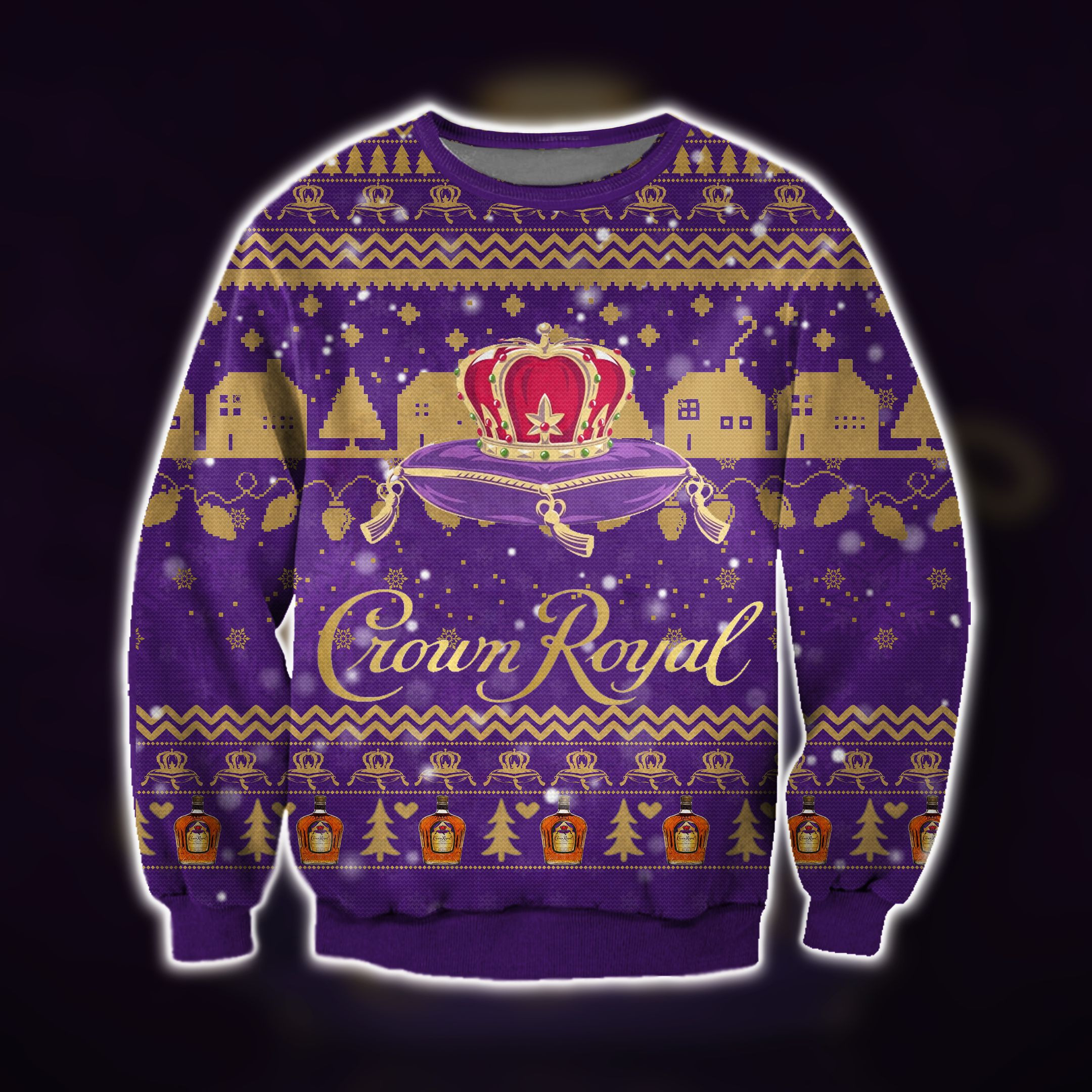 Crown Royal 3D All Over Print Knitting Pattern Ugly Christmas Sweater Adult 3D Funny Matching for family