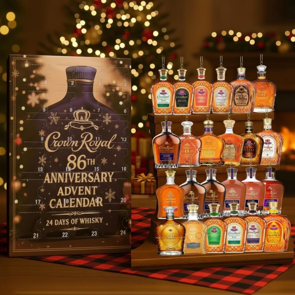 Crown Royal 86th Anniversary Advent Calendar blind box 2025, 24 Days of Whisky Gift Box, Premium Whiskey Advent Calendar 2D Arcylic Ornament Decor Set