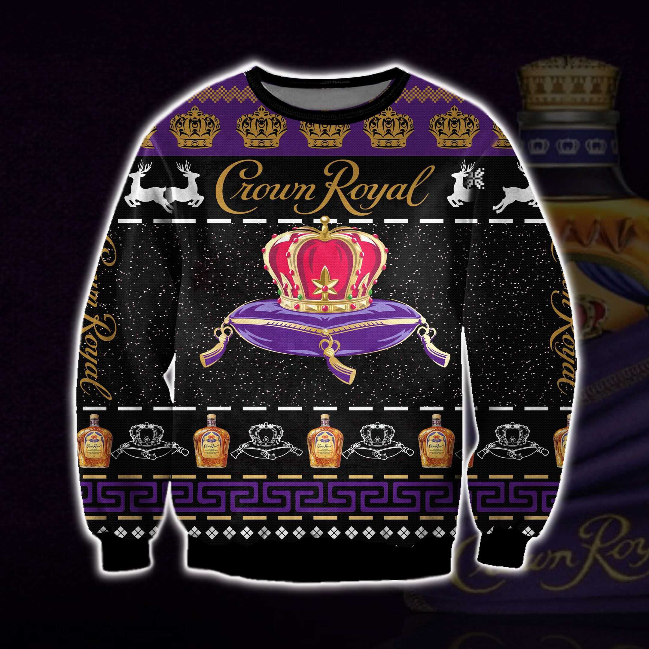 Crown Royal Knitting Pattern 3D Print Ugly Christmas Sweater Adult 3D Funny Matching for family