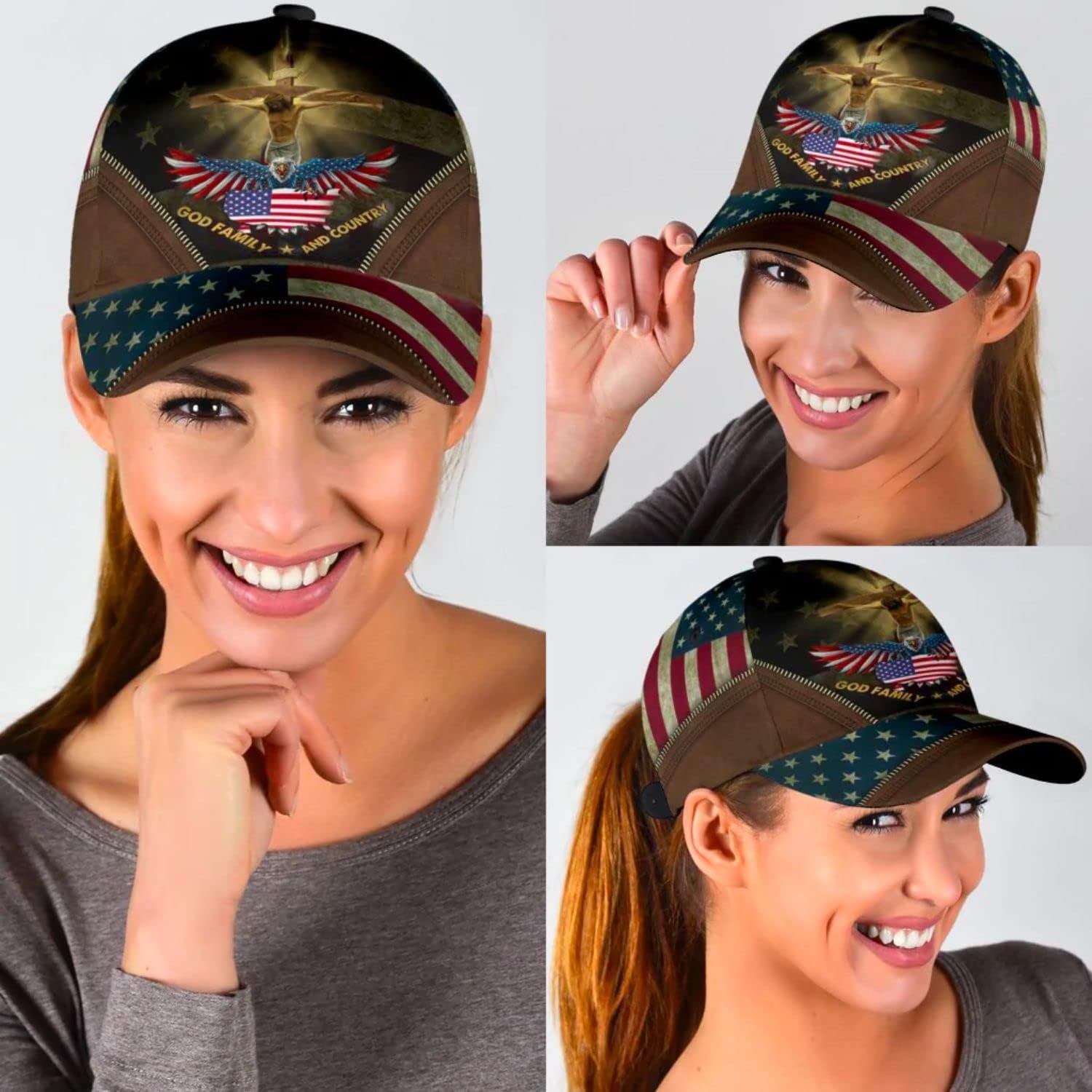 Crucifixion Of Jesus God Family And Country Baseball Cap - Christian Hats for Men and Women Trucker Hats Custom Hats Gifts For Men & Women