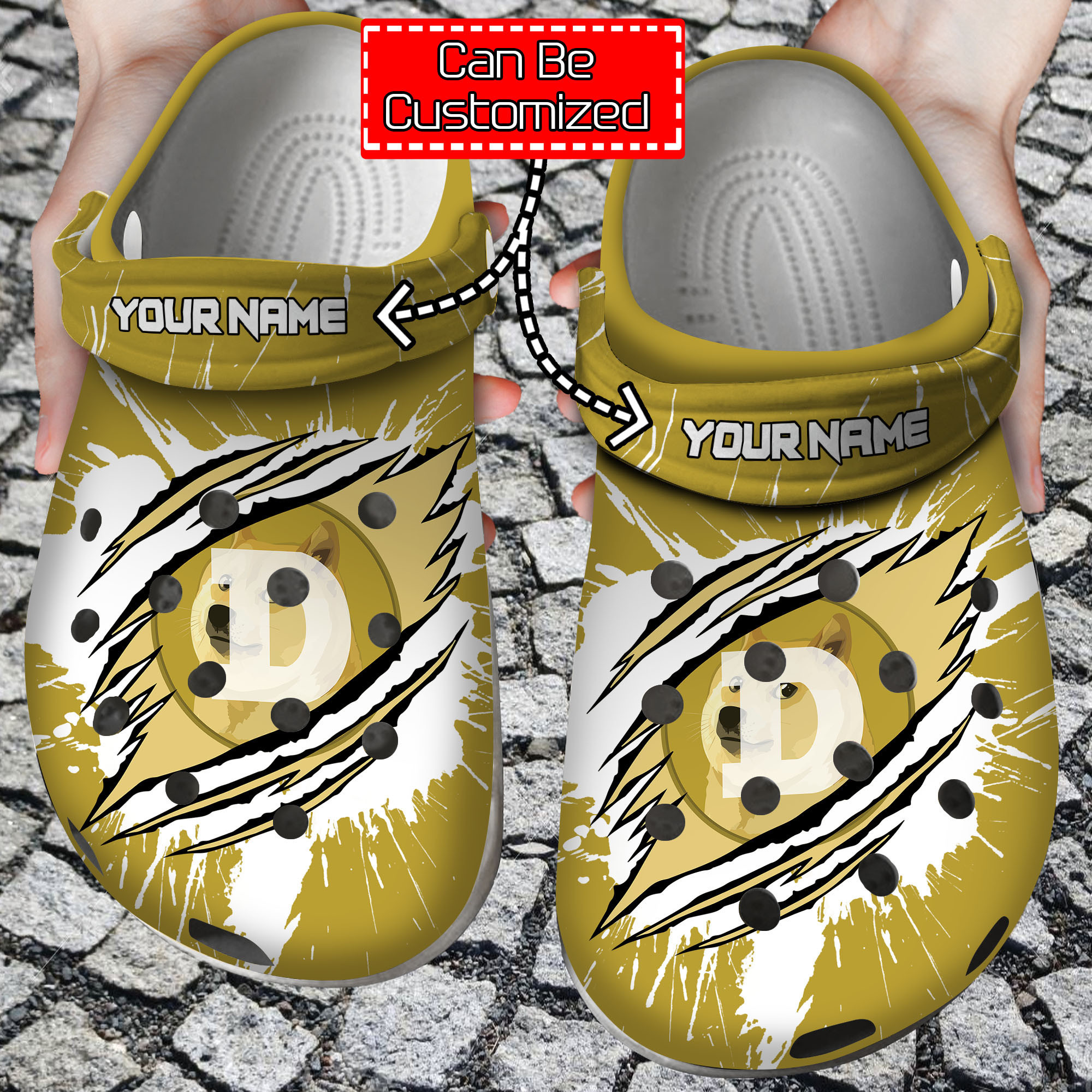 Crypto Personalized DOGE Coin Ripped Through Clog Shoes