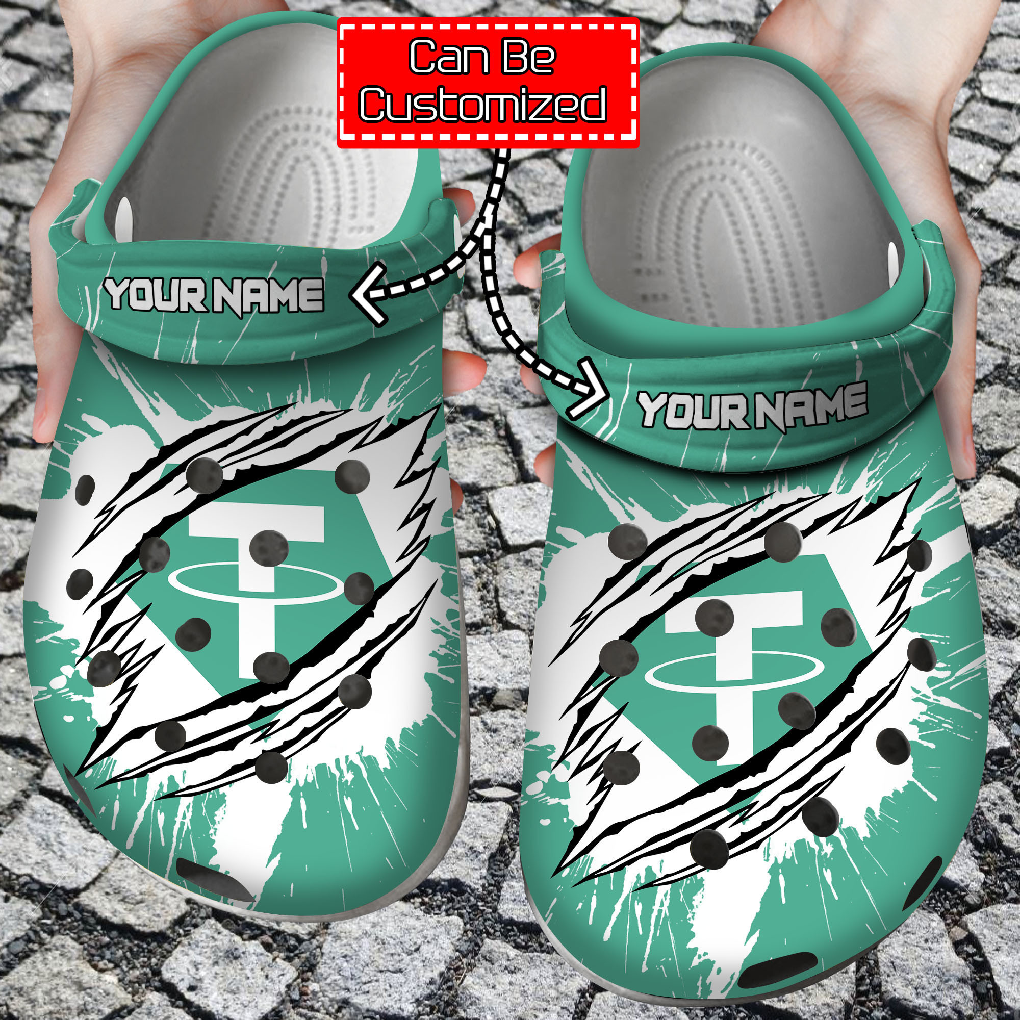 Crypto Personalized USDT Coin Ripped Through Clog Shoes