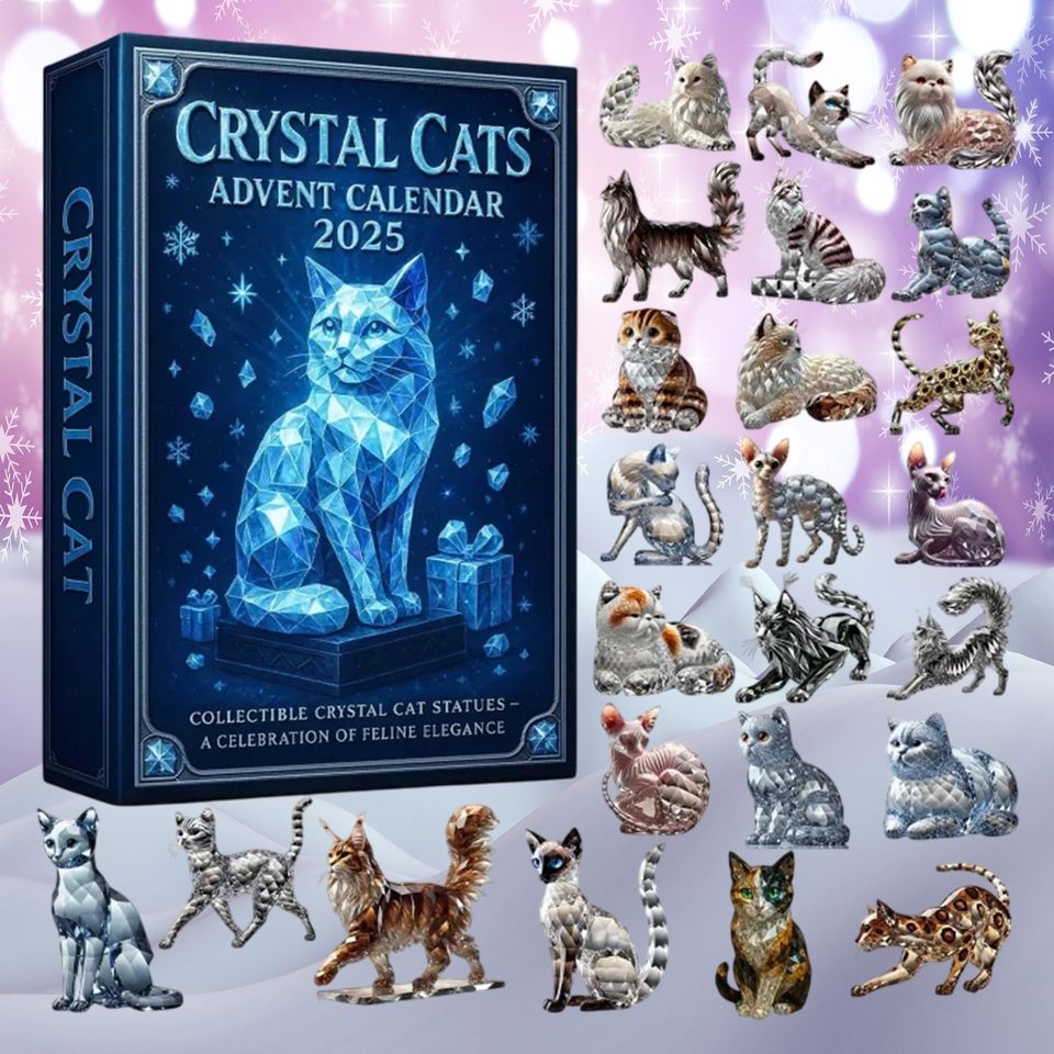 Crystal Cats Advent Calendar 2025, 24-Day Countdown Box, Mini Crystal Cat Ornaments Gift