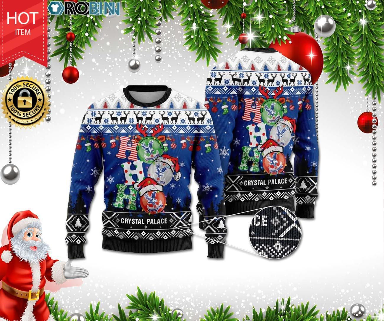 Crystal Palace Ho Ho Ho 3D Print Ugly Christmas Sweater Adult 3D Funny Matching for family