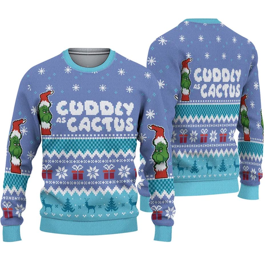 Cuddly as a Cactus funny character Ugly Christmas Sweater