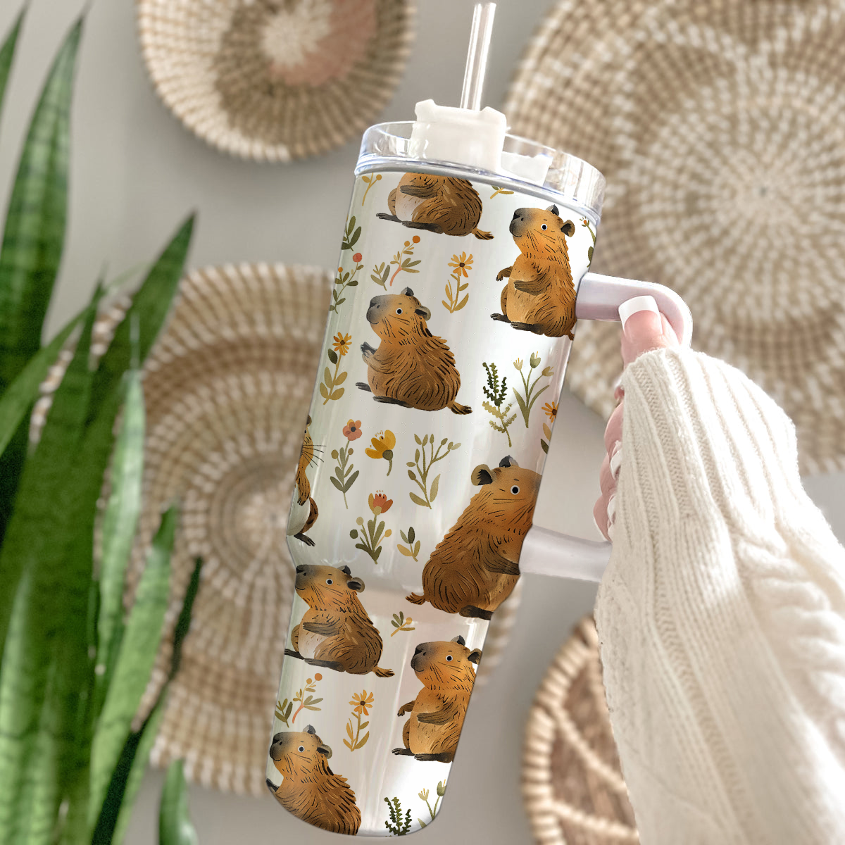 Cuddly Capybara Plushie Cartoon Custom Stanley Cup 40 oz 30 oz Tumbler With HandleTVC2301804 - Image 2