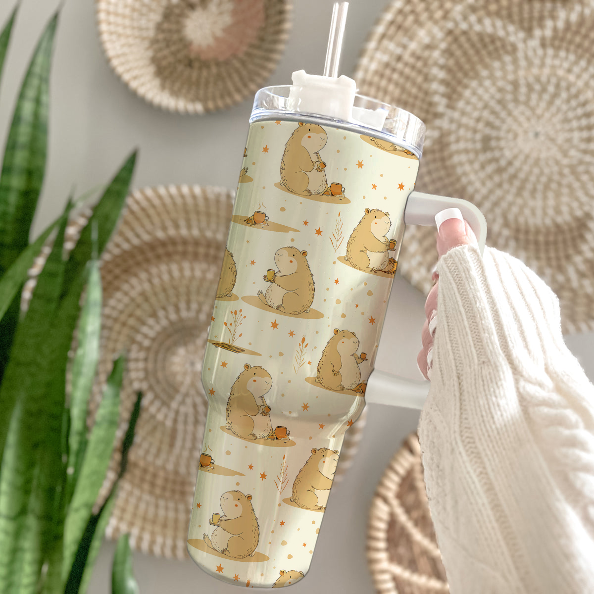 Cuddly Capybara Plushie Cartoon Custom Stanley Cup 40 oz 30 oz Tumbler With HandleTVC2301804 - Image 2