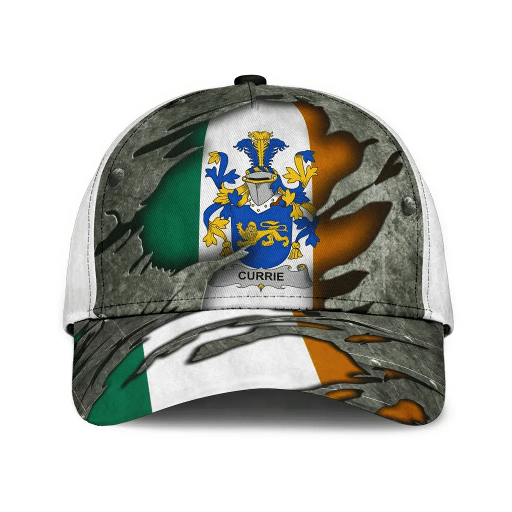 Currie Coat Of Arms - Irish Family Crest Hat Classic Cap 3D Trucker Hats Custom Hats Gifts For Men & Women