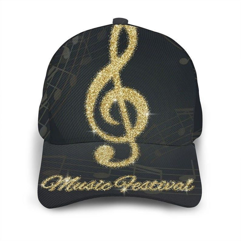 Curved Edge Baseball Cap 3D Gold Music Notes, Cap 3D Gift Trucker Hats Custom Hats Gifts For Men & Women
