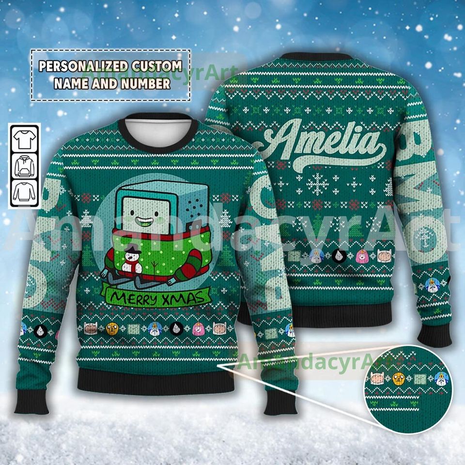 Custom Adventure Time Ugly Christmas Sweatshirt, Ugly BMO Sweatshirt
