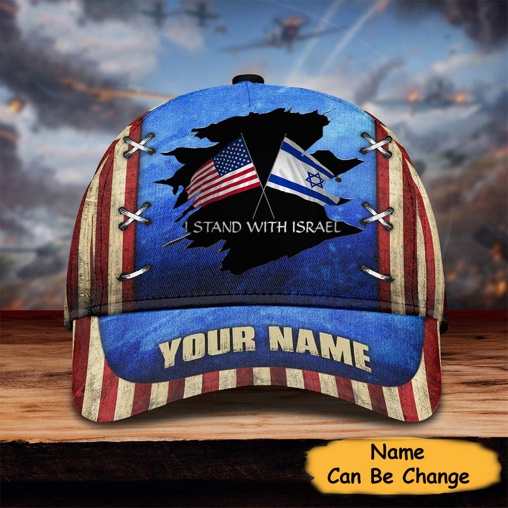 Custom American I Stand With Israel Hat Old Retro American Flag Hat Gifts For Israel Lovers Trucker Hats Custom Hats Gifts For Men & Women