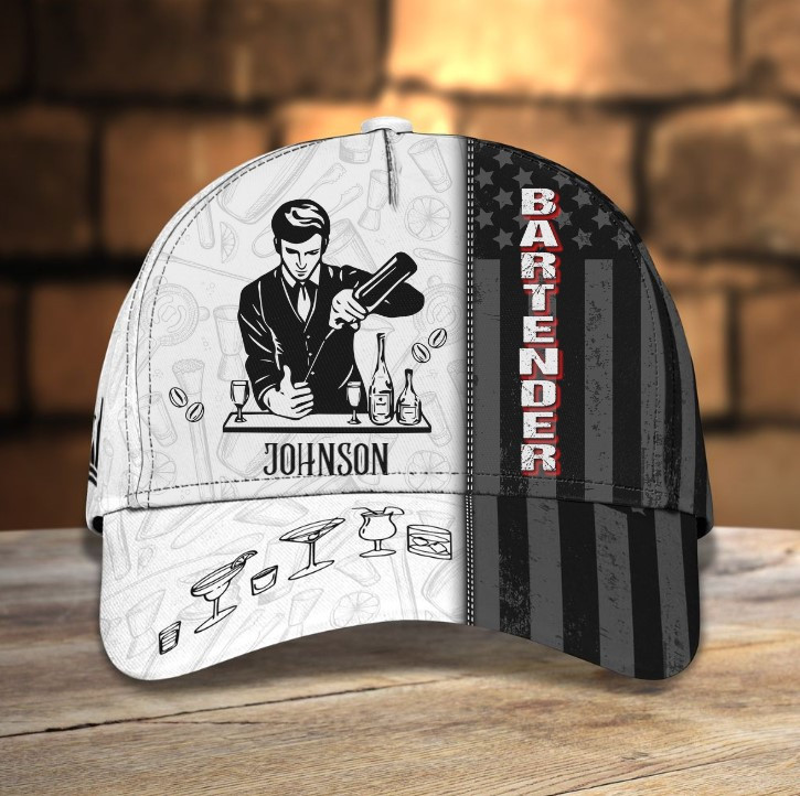 Custom Bartender Cap Hat, 3D All Over Print Cap Hat For Bartender, Bartender Classic Cap Hat Trucker Hats Custom Hats Gifts For Men & Women