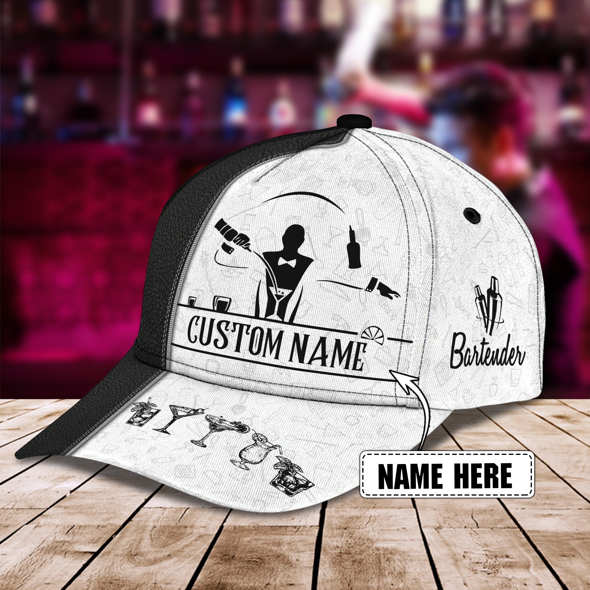 Custom Bartender Hat, Bartender Classic Cap Hat, Present To Bartender Man, Gift For New Bartenders Trucker Hats Custom Hats Gifts For Men & Women