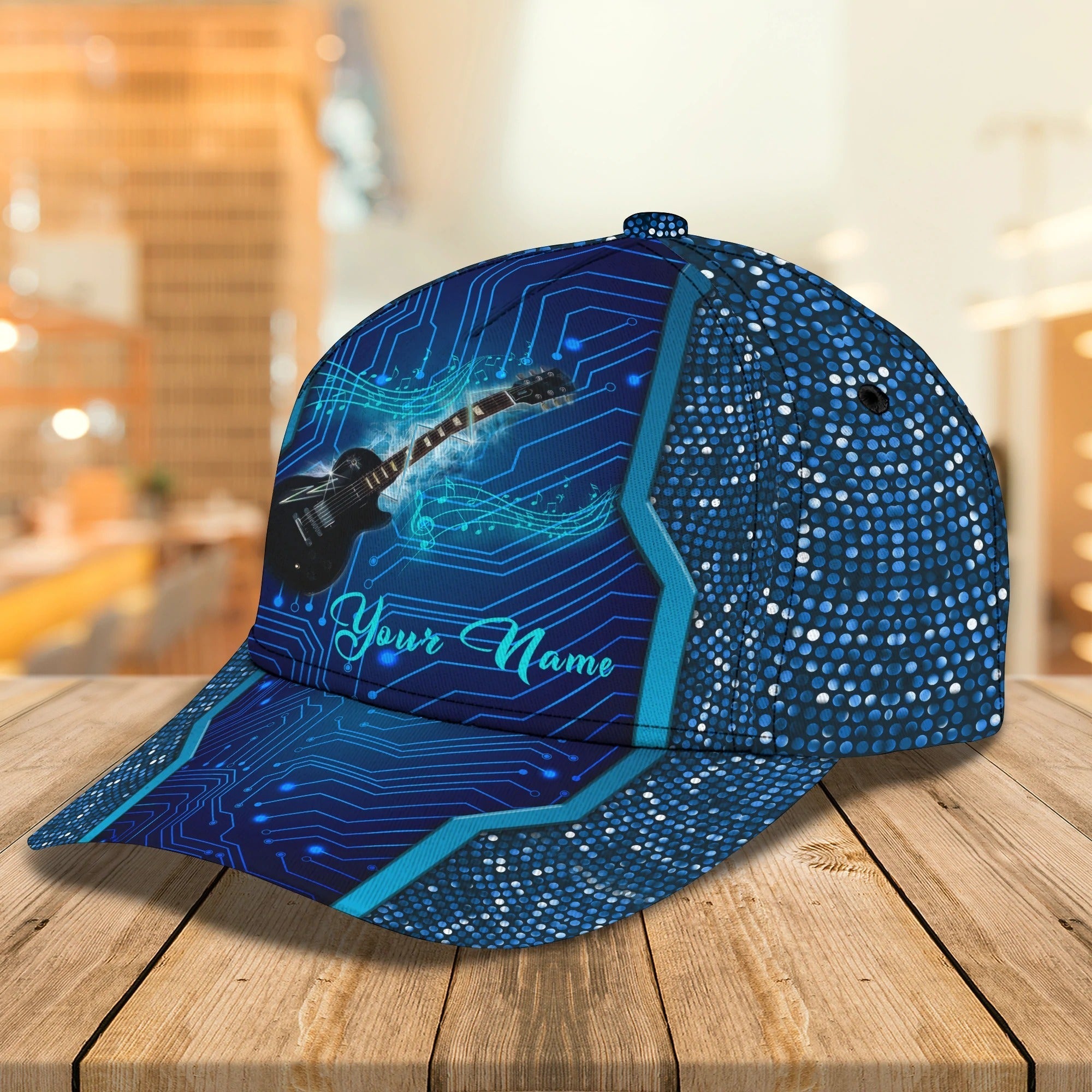 Custom Blue Guitar Baseball 3D Cap For Man And Woman, Colorful Classic Cap For Guitarist Musican Trucker Hats Custom Hats Gifts For Men & Women