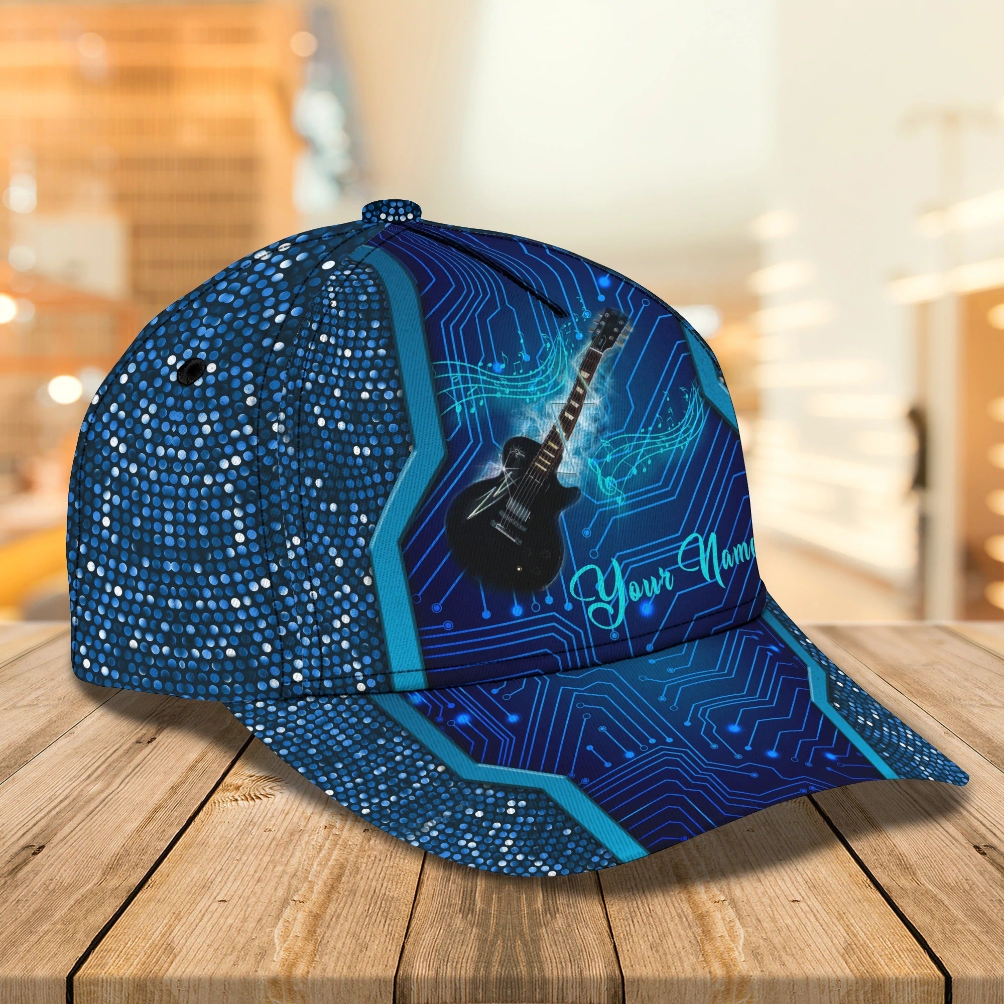 Custom Blue Guitar Baseball 3D Cap For Man And Woman, Colorful Classic Cap For Guitarist Musican Trucker Hats Custom Hats Gifts For Men & Women