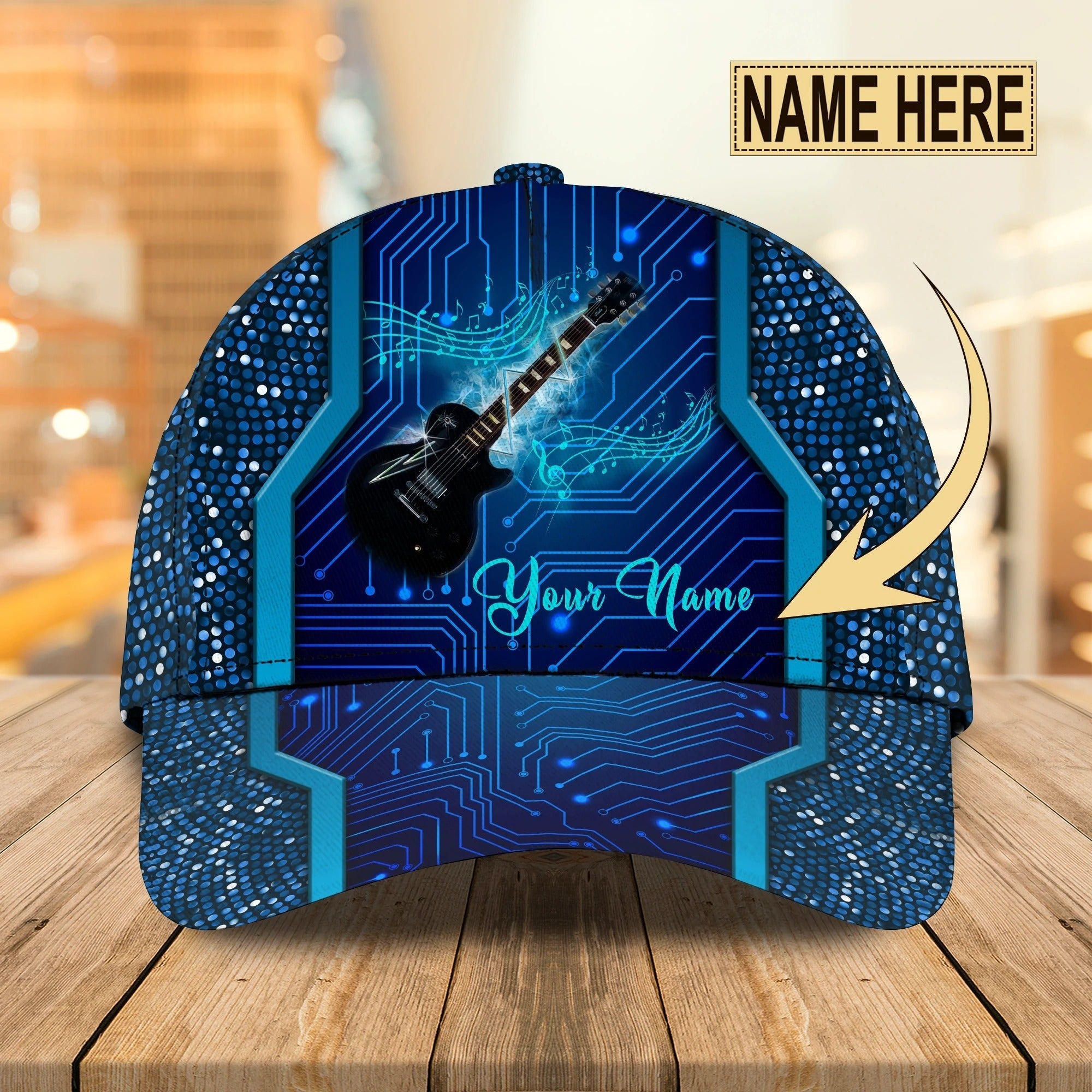 Custom Blue Guitar Baseball 3D Cap For Man And Woman, Colorful Classic Cap For Guitarist Musican Trucker Hats Custom Hats Gifts For Men & Women
